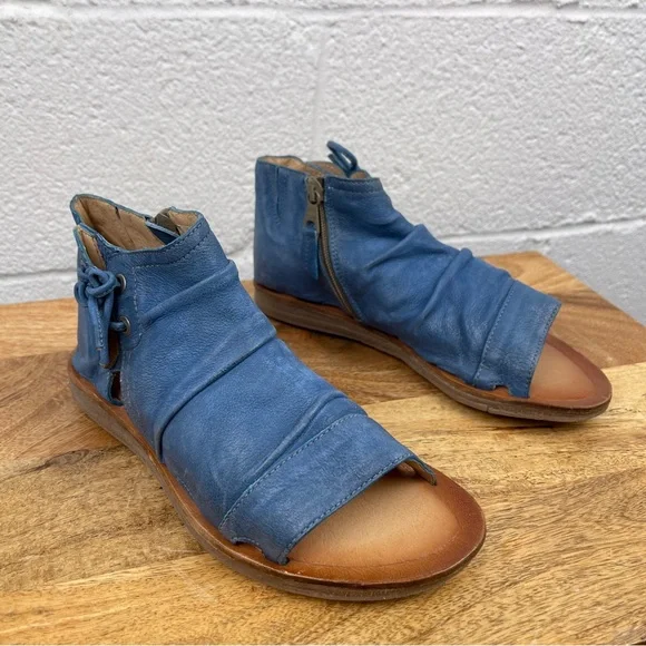Miz Mooz Fuller Womens Blue Leather Zipper Strap Sandals Shoes Size 37